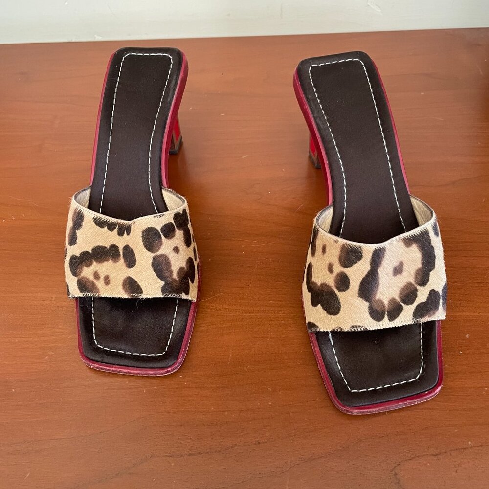 Valentino Garavani Leopard slides with Red and Silver Heel, Size 37